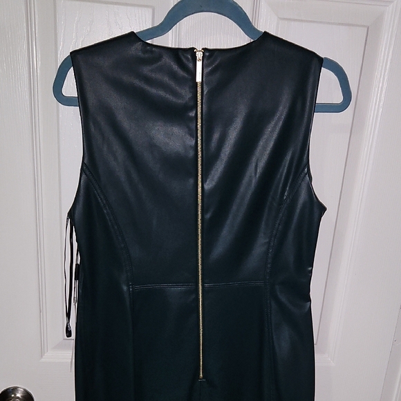 Calvin Klein Dark Forest Green Sleeveless Leather Dress - Picture 5 of 7